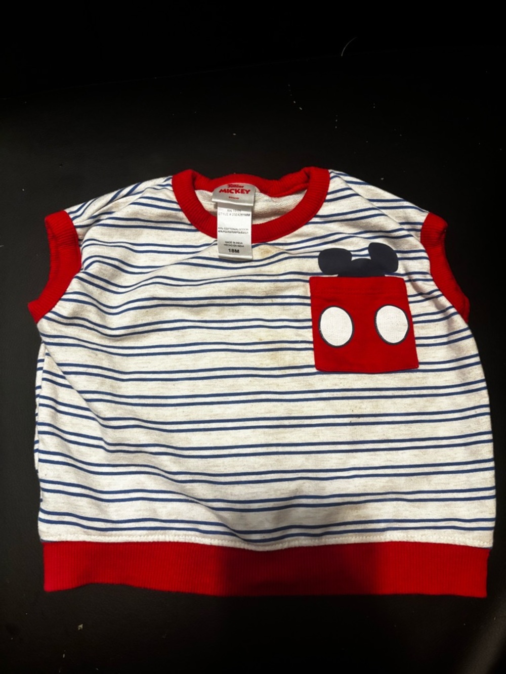 Mickey Mouse Red & White Striped Sleeveless Tee
